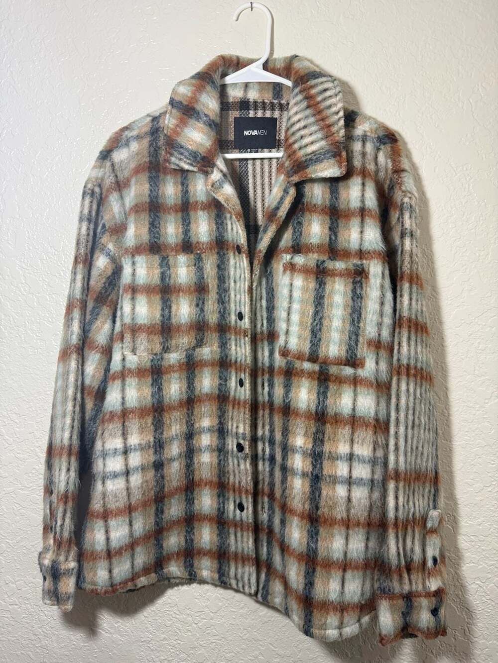 NOVAMEN Plaid Shacket Size S Brown Multi Button Up